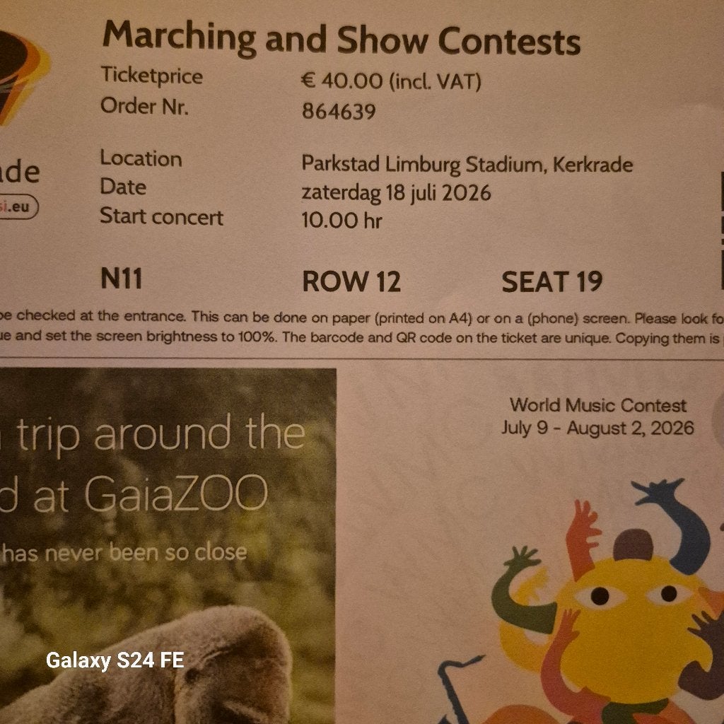 Wmc ticket tribune Noord (naast hoofddtribune), Eén persoon