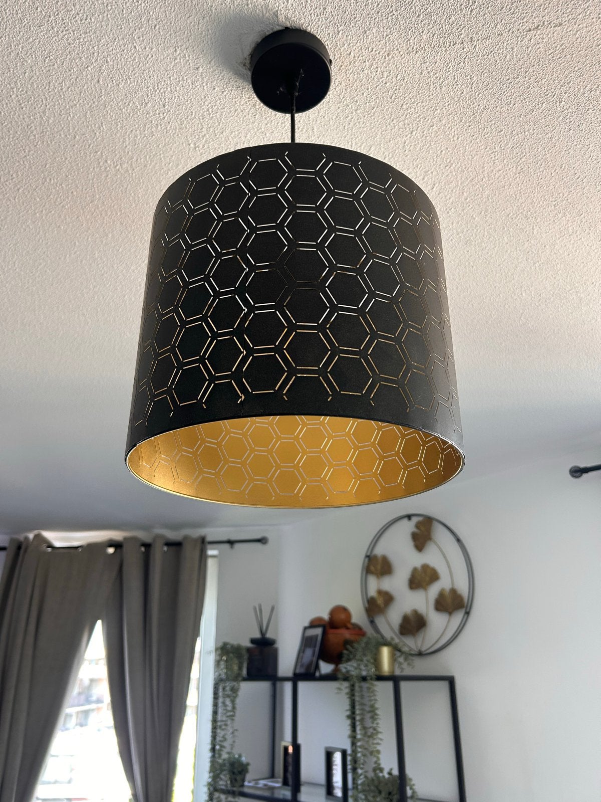 Moderne Plafondlamp Zwart met Goud Hexagon Patroon, Ophalen, Modern, Zwart, Zo goed als nieuw