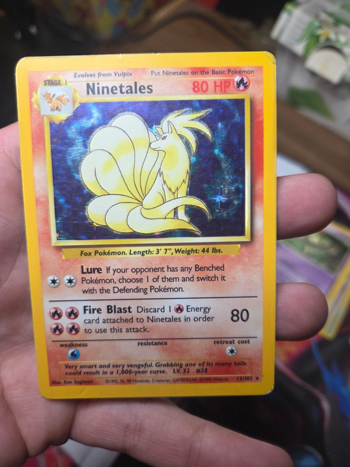 Ninetales 12/102 Holo Base Set 1999 Wotc era, Ophalen of Verzenden, Gebruikt, Losse kaart, Foil