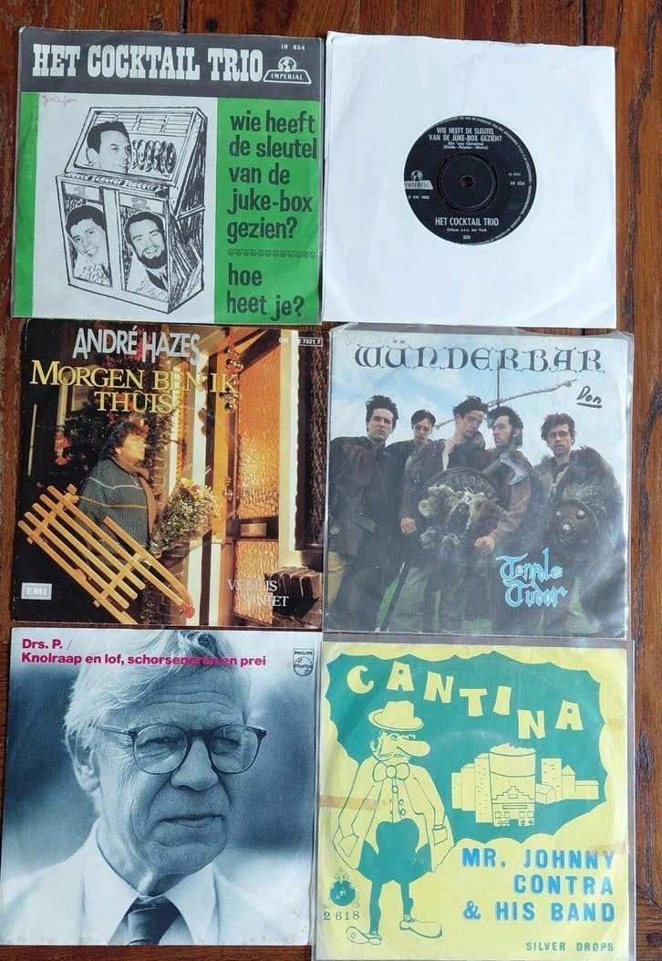 6 x Piraten singles Mr. Johnny Contra & his band, Hazes etc., Gebruikt, Originele persing, 7 inch, Ophalen of Verzenden