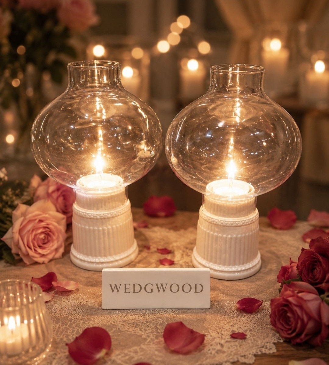 Wedgwood Edme 2 windlichten kandelaars, Klassiek, Overige typen, Ophalen of Verzenden, Zo goed als nieuw