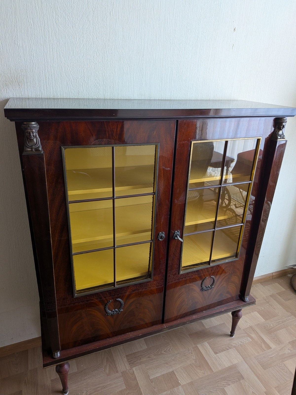 Prachtige antieke buffet/vitrinekast in mahoniehout, Ophalen, Gebruikt, 25 tot 50 cm, 100 tot 150 cm