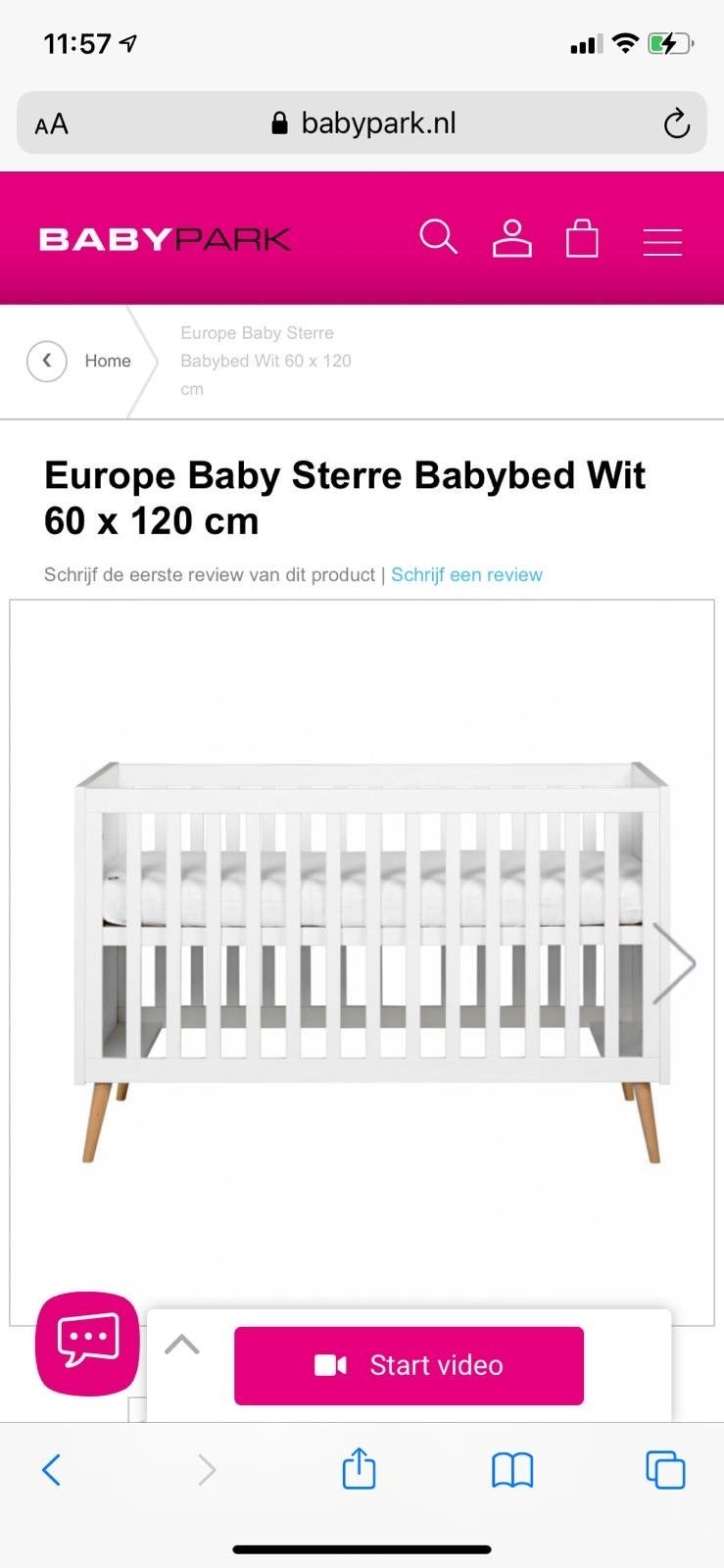 Europe Baby Sterre Babybed Wit 60 x 120 cm, Kinderen en Baby's, Babywiegjes en Ledikanten, Ophalen, Gebruikt, Ledikant