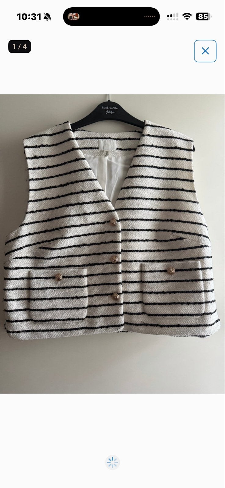 H&M Bouclé Gilet Zwart-Wit Gestreept Maat M, Ophalen of Verzenden, Zo goed als nieuw, Maat 38/40 (M), Wit
