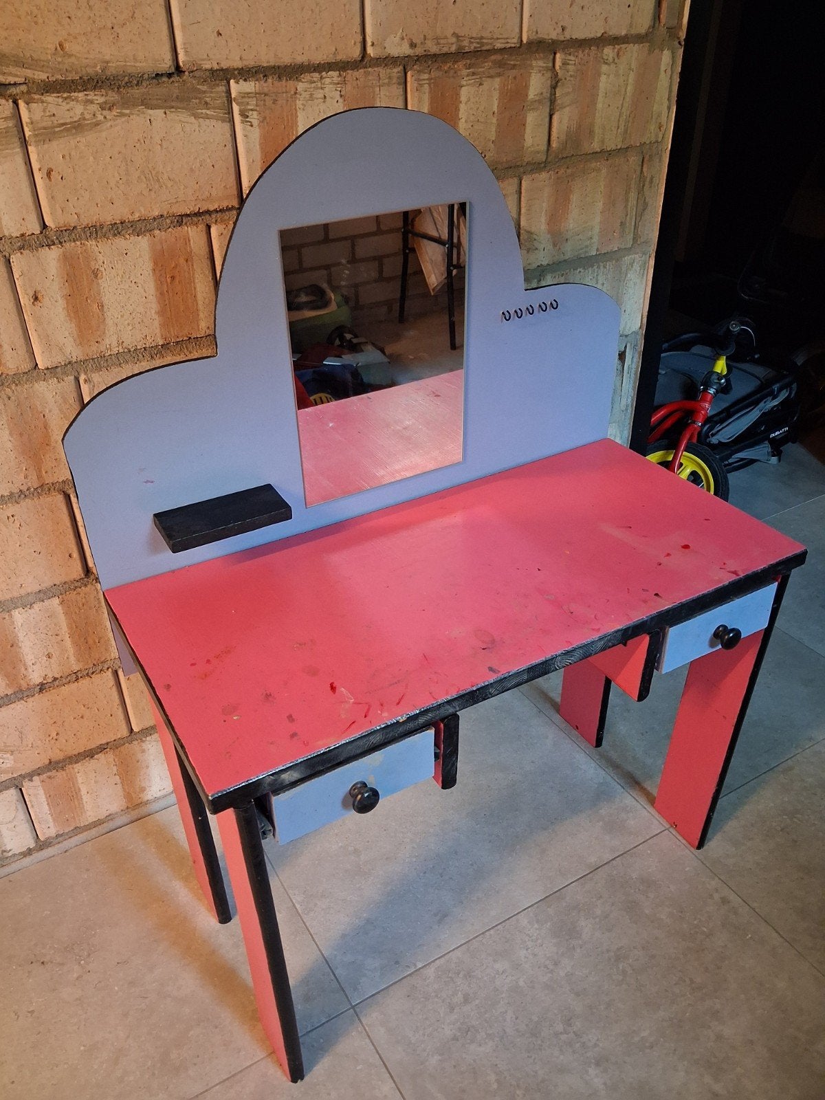 Kinder kaptafel met spiegel en lades, Ophalen, Gebruikt, Hout, Vintage, Kinder, Speels