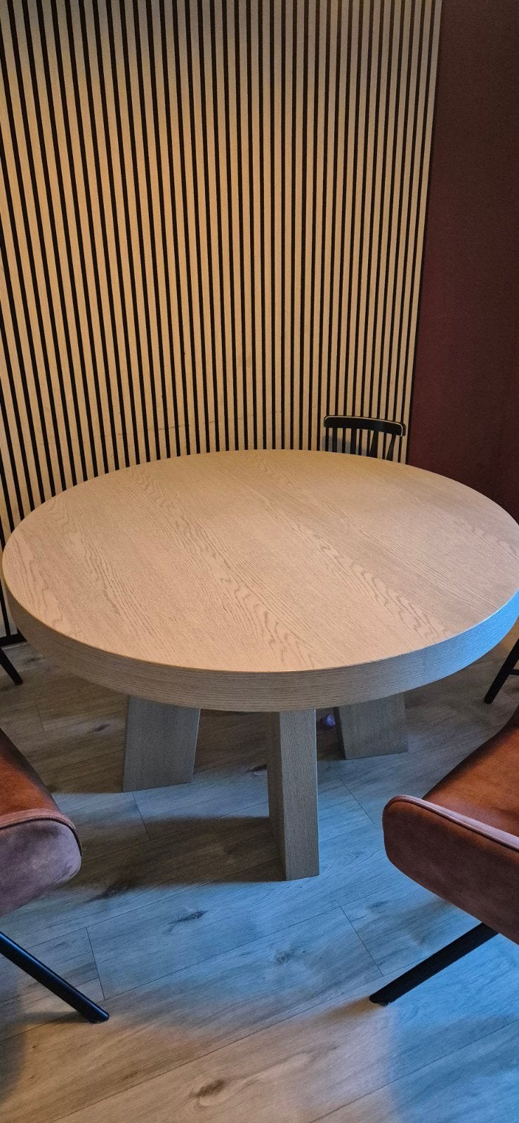 Massief eiken eettafel tafel rond van Keijser & Co, Ophalen, Gebruikt, 100 tot 150 cm, 200 cm of meer