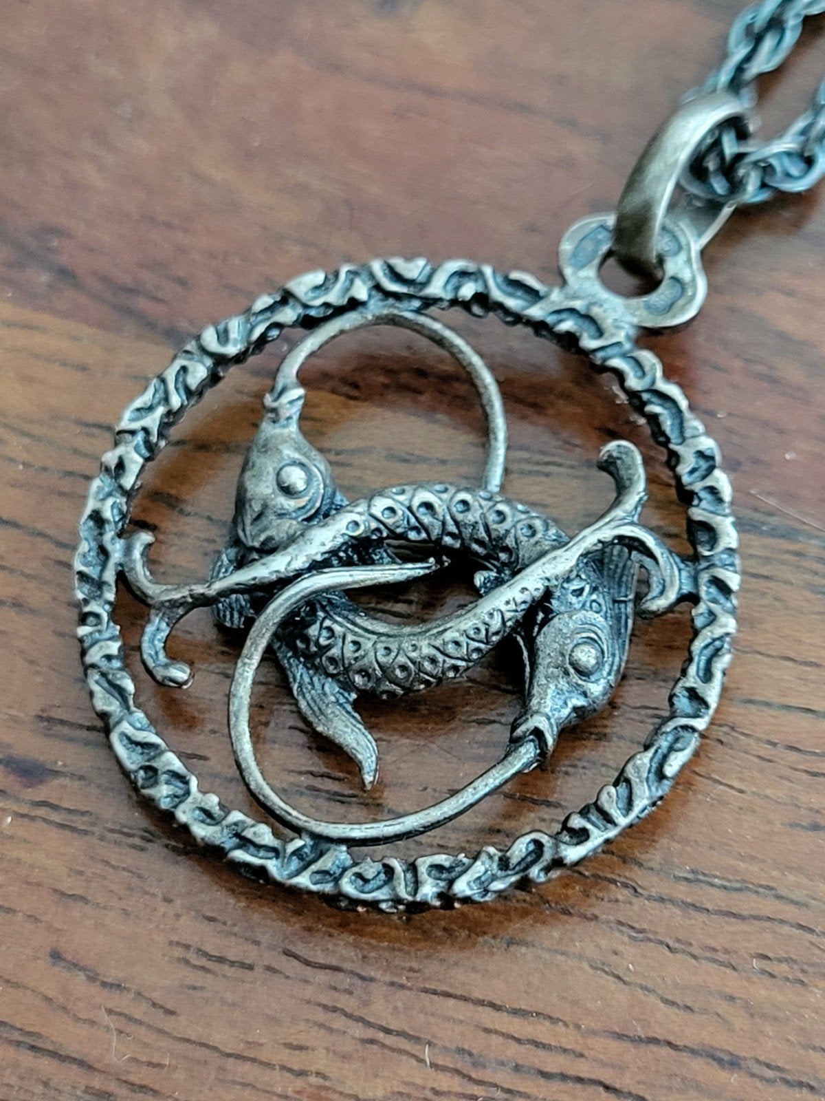 Vintage 925 Zilveren Ketting met Vissen Sterrenbeeld Hanger, Ophalen of Verzenden, Zo goed als nieuw, Zilver, Zilver
