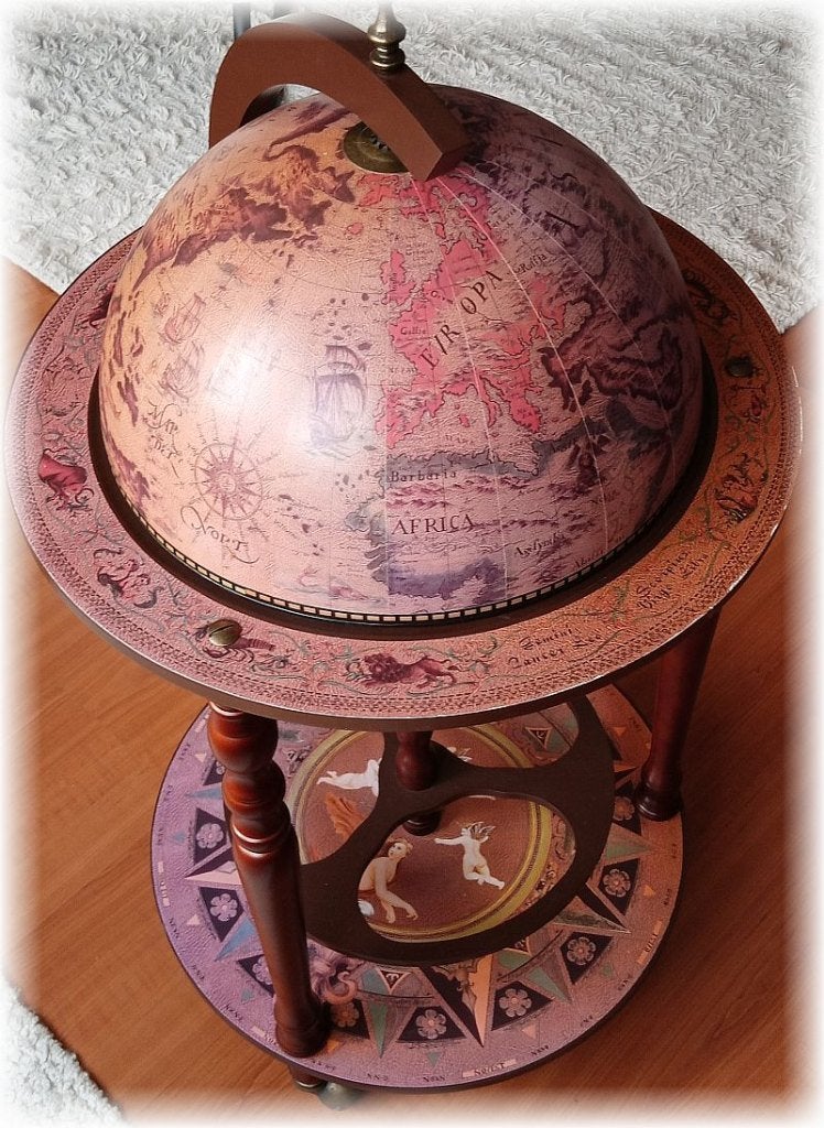 Vintage globe -bar wereldbol op wieltjes, Ophalen, Gebruikt
