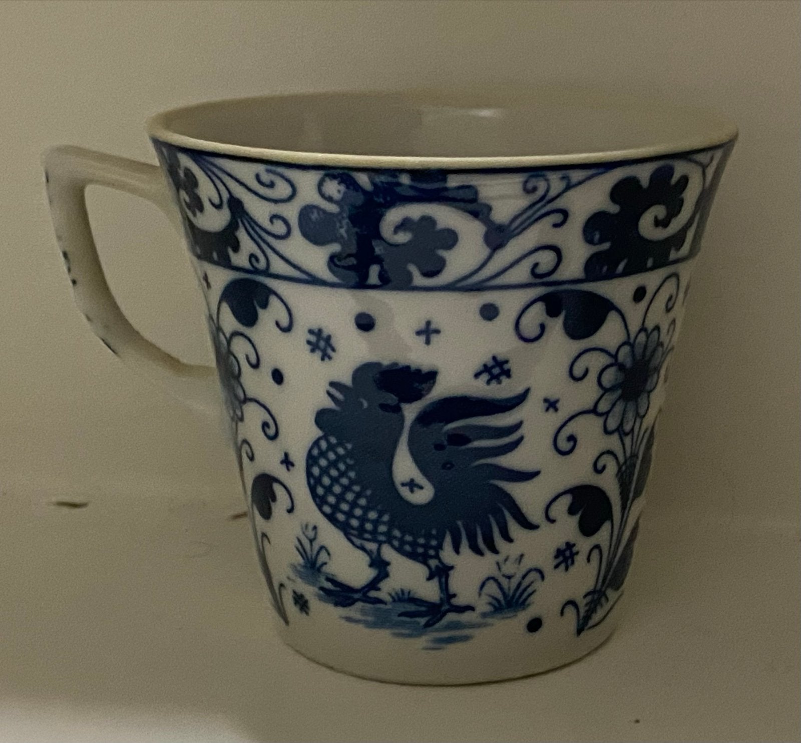 Antieke Delfts Blauw Stijl Mok met Haan Decoratie, Ophalen of Verzenden