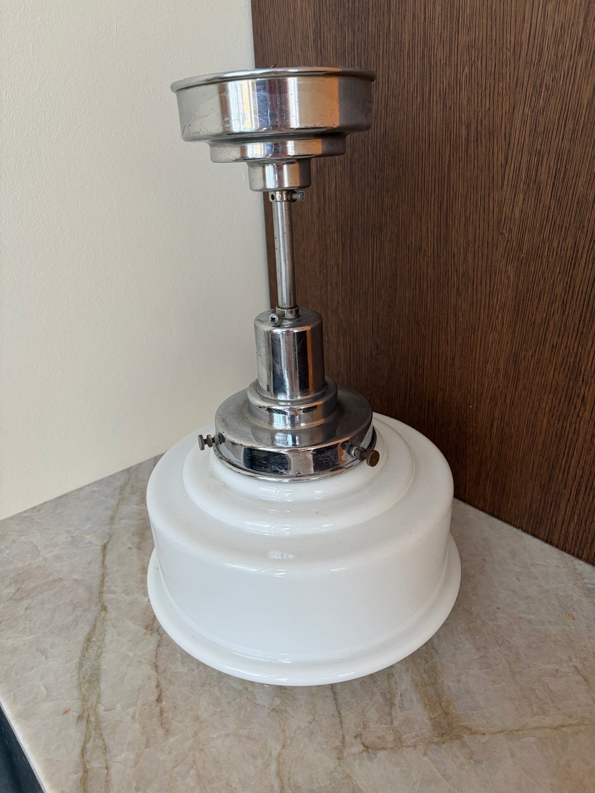 Vintage art deco Plafondlamp - chroom, Ophalen, Minder dan 50 cm, Gebruikt, Glas