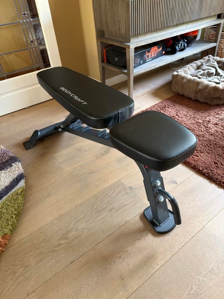 Bodycraft F605 Fitnessbank met Dumbbells en Halterschijven, Ophalen, Zo goed als nieuw, Armen, Fitnessbank