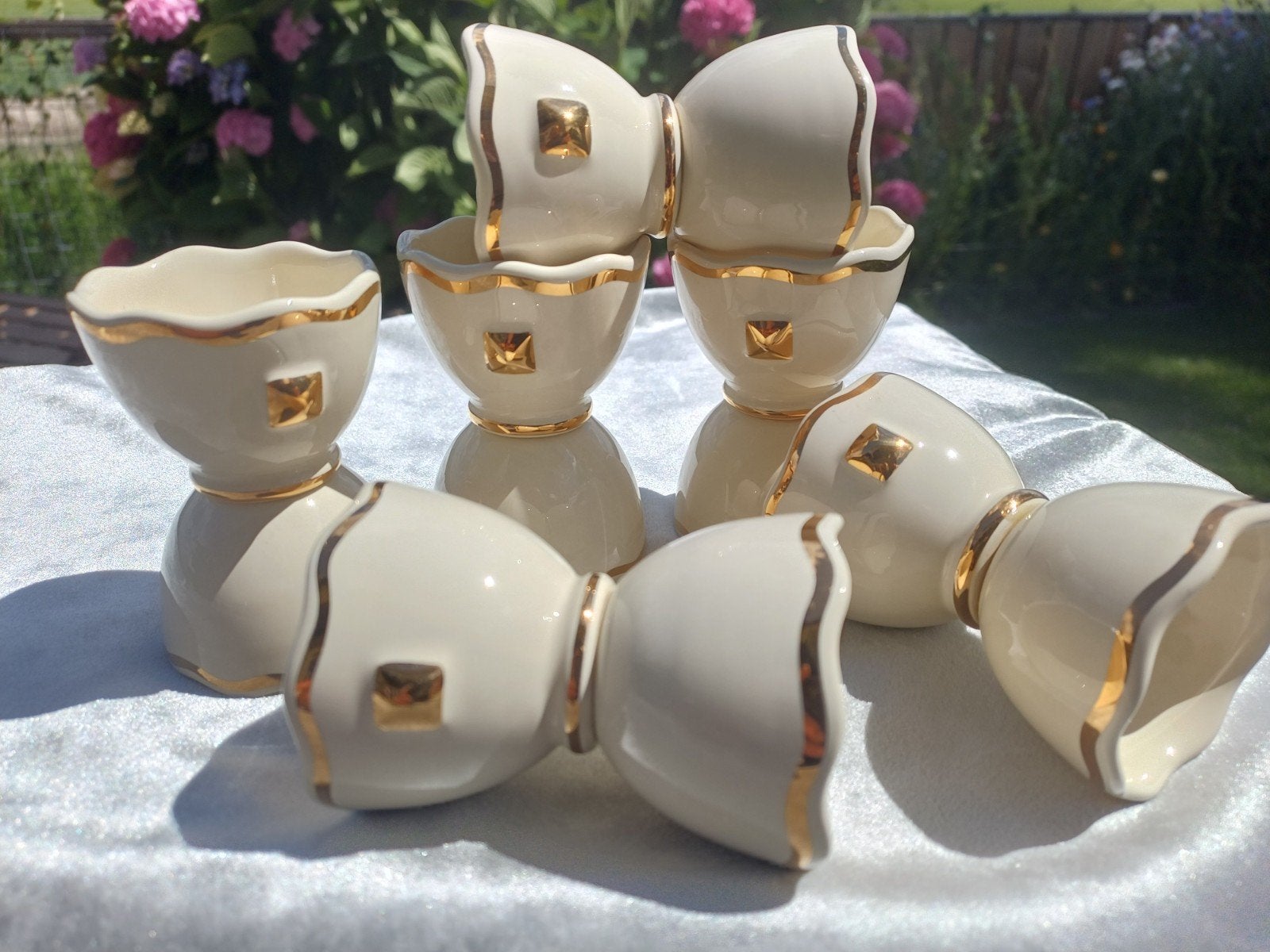 6 Crème Gouden Eierdopjes JCB Artichaut France voor € 20, Ophalen, Overige materialen, Overige stijlen, Overige typen