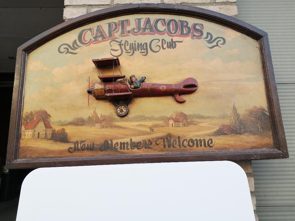 retro houten bord,CAPT.JACOPS FLYING CLUB VINTAGE 3D, Ophalen of Verzenden, Huis en Inrichting