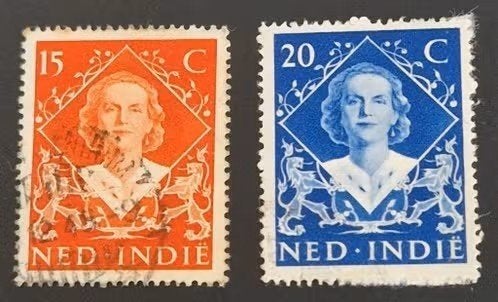 Nederlands Indie 1948 - nvph 349-350 - Koningin Wilhelmina, Ophalen of Verzenden, Gestempeld, Nederlands-Indië