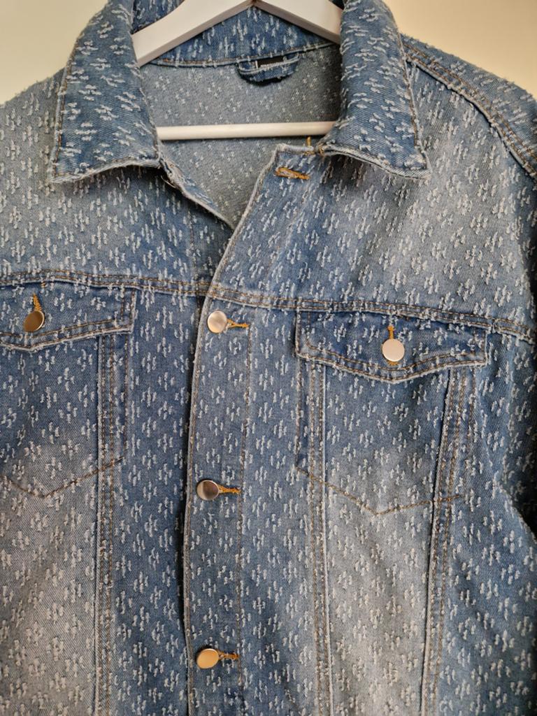 Mooi spijkerjack denim jas xl patroon, Blauw, Maat 56/58 (XL), Ophalen of Verzenden, Zo goed als nieuw