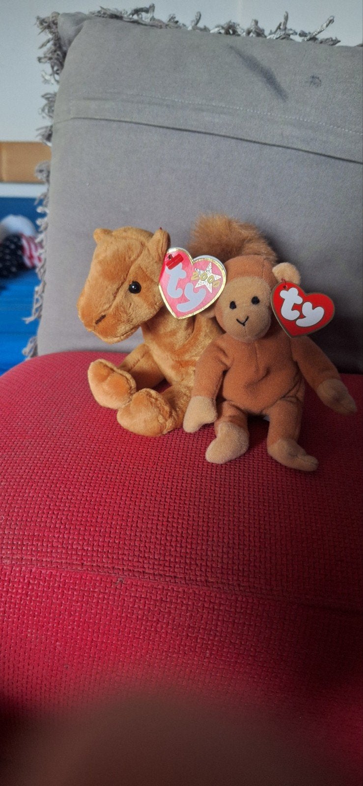 Ty Beanie Baby Niles de Kameel en Mitch de Aap, Nieuw, Ophalen of Verzenden, Met label, Klein (minder dan 20 cm)