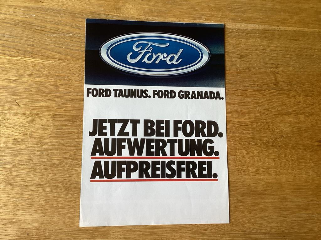 Ford Taunus Granada brochure - Aufwertung Aufpreisfrei, Ophalen of Verzenden, Zo goed als nieuw, Ford