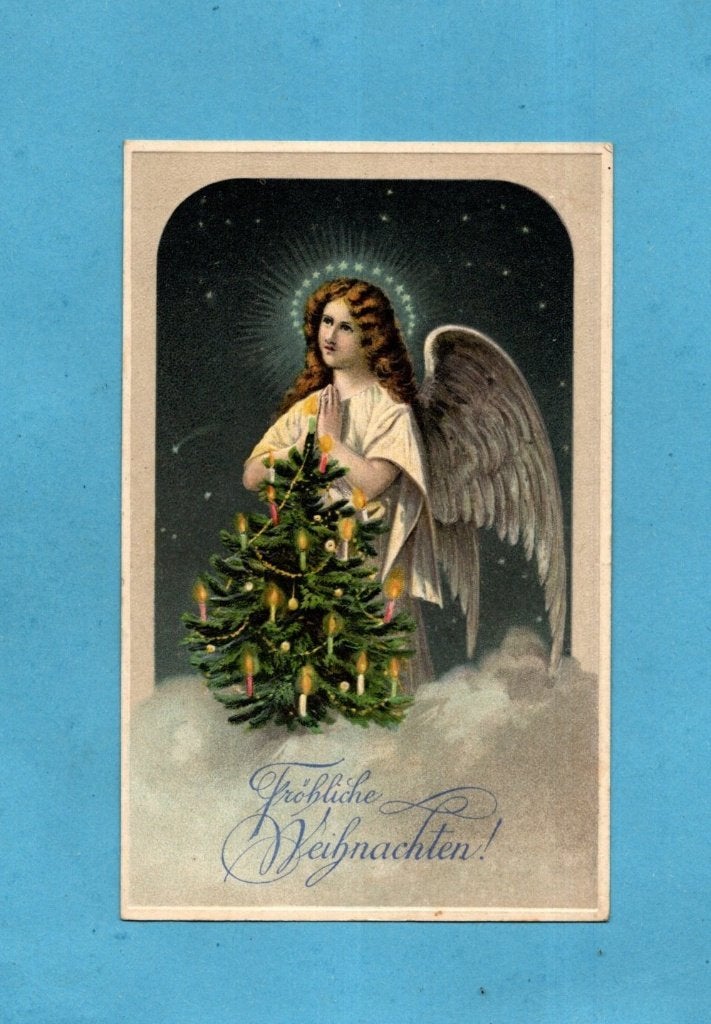 Antieke Kerstkaart: Engel met Kerstboom W198 uit ca 1910, Verzenden, Voor 1920, Ongelopen, Feest(dag)