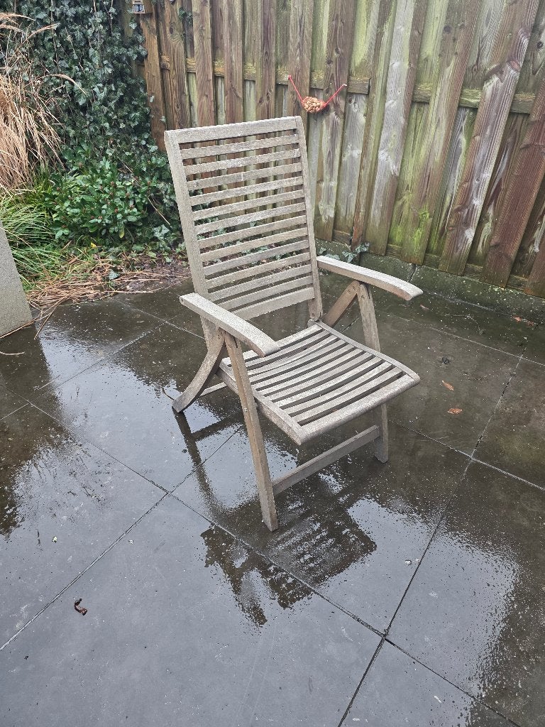 4 Hard houten tuinstoelen, Tuin en Terras, Ophalen, Gebruikt, Hout, Verstelbaar