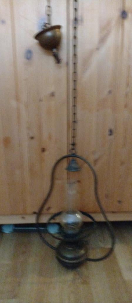 Antieke koperen olielamp - Hanglamp, Ophalen of Verzenden