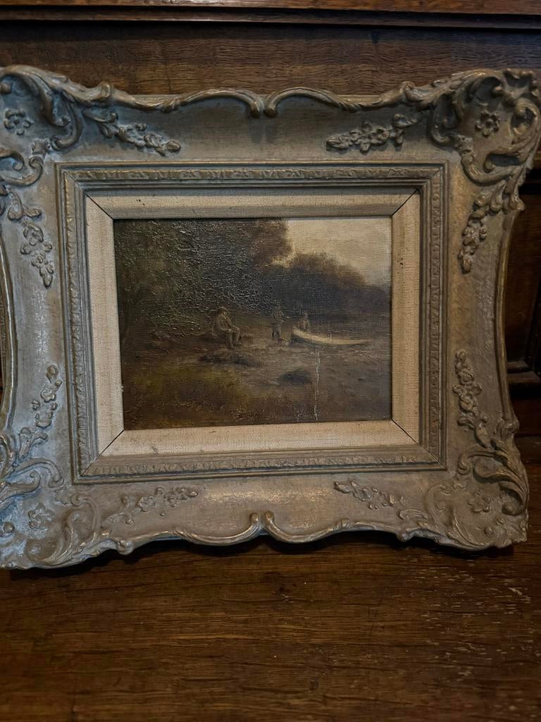 Schilderij Nico Bruijnesteijn - Landschap met figuren, Antiek en Kunst, Kunst | Schilderijen | Klassiek, Ophalen of Verzenden
