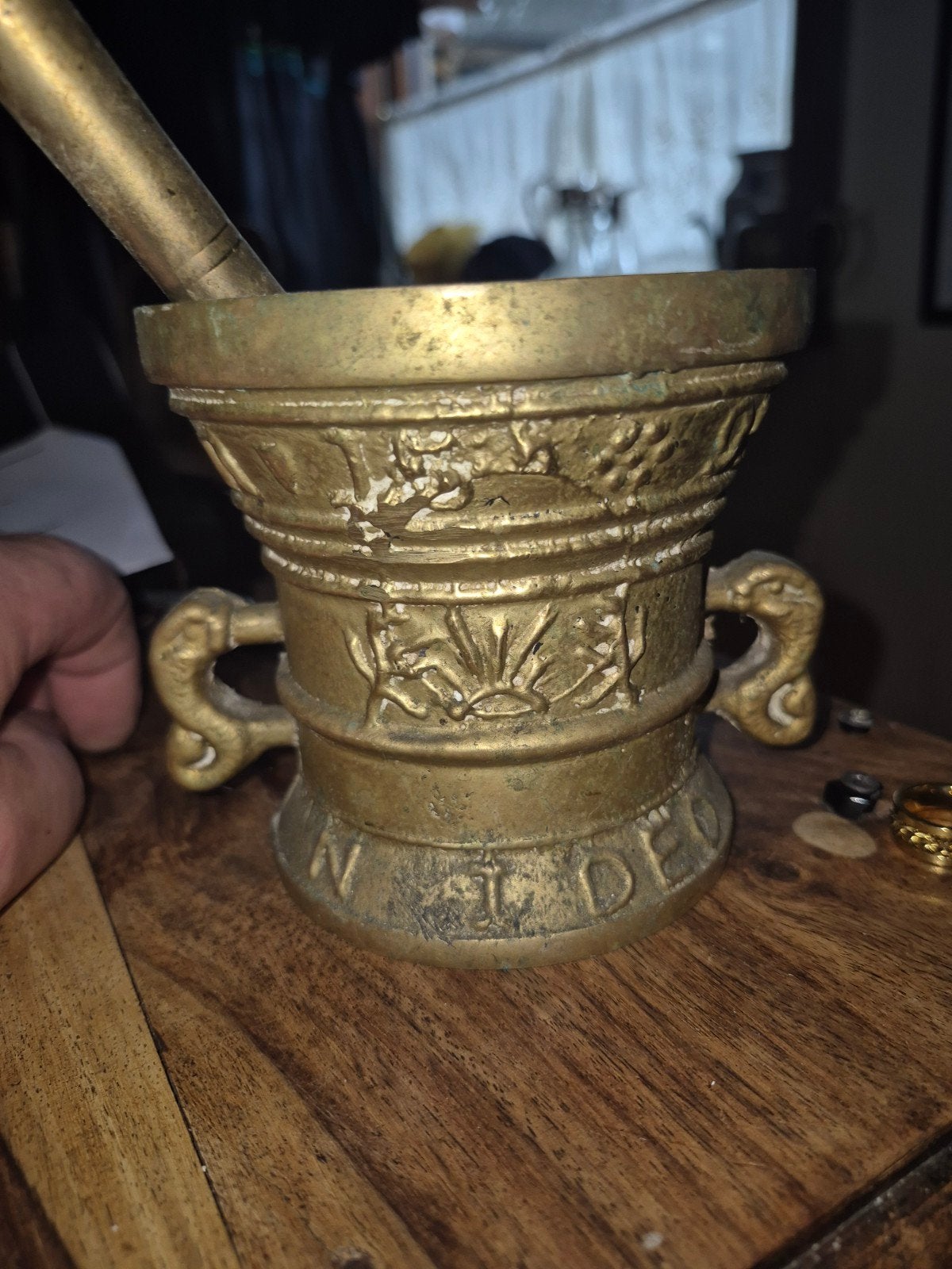 Antieke Bronzen Vijzel met Stamper, Ophalen of Verzenden, Brons