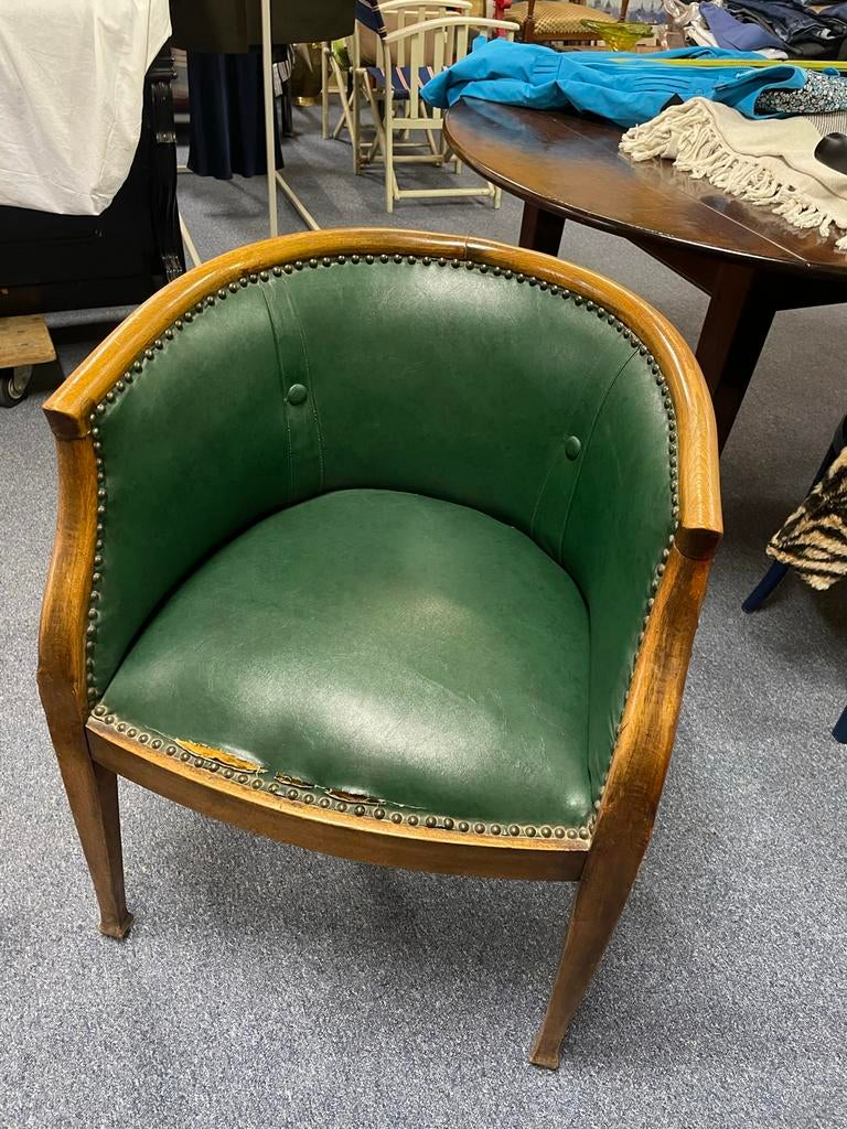 Groene leren fauteuil - magazijn verkoop!, Antiek en Kunst, Ophalen