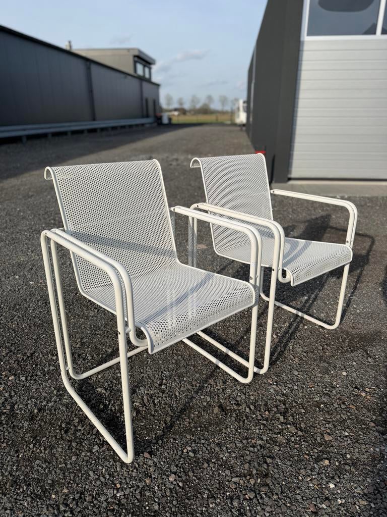 Vintage Italiaanse set eetkamerstoelen staal Bauhaus 70 80, Ophalen, Gebruikt, Twee, Wit