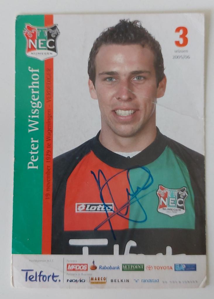 NEC Nijmegen spelerskaart Peter Wisgerhof (gesigneerd), Verzenden, Gebruikt, Overige binnenlandse clubs, Spelerskaart