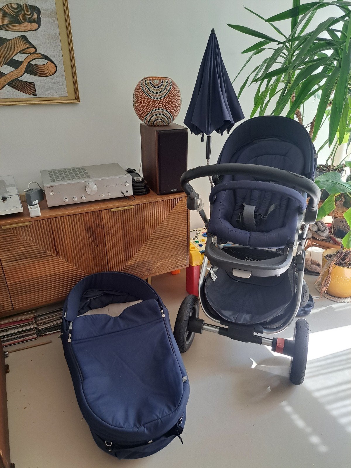 Stokke Trailz Deep Blue combiwagen/kinderwagen, Gebruikt, Verstelbare duwstang, Combiwagen, Ophalen