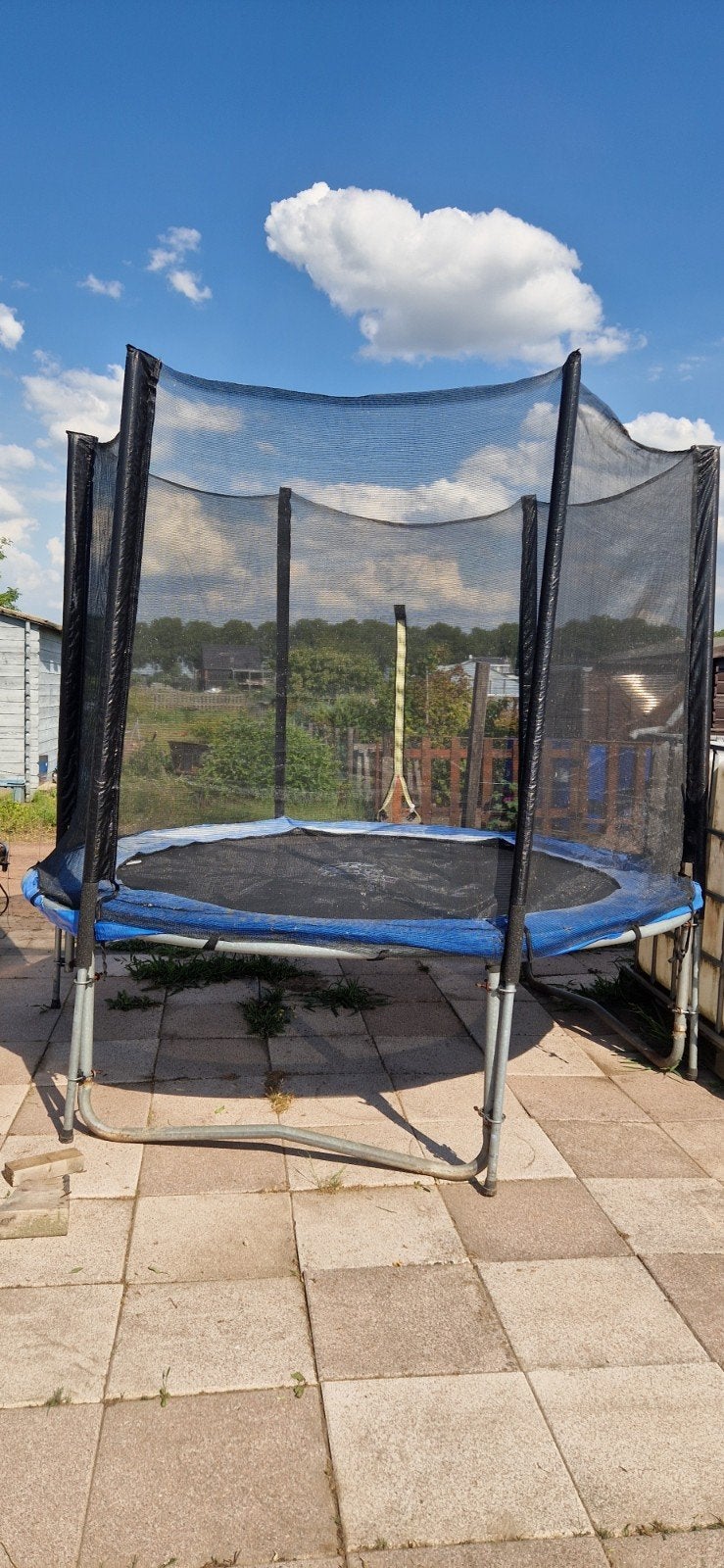 Trampoline 244 cm met zgan springdoek en net, Ophalen, Gebruikt