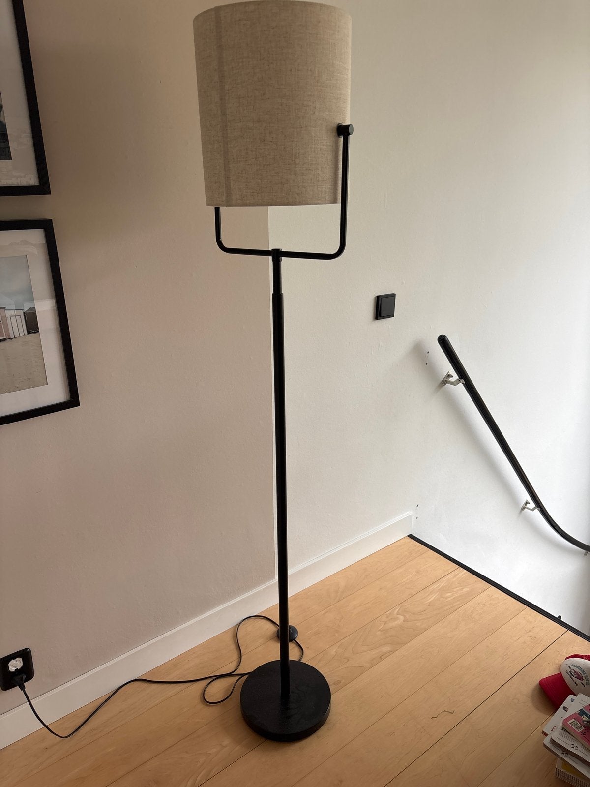 Delta vloerlamp Kwantum - Zwart met linnen kap, Ophalen, Gebruikt, Metaal, 150 tot 200 cm