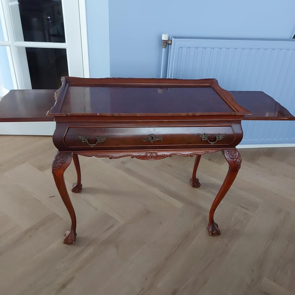 Antieke sidetable theetafel met lade en uitschuifbladen, Antiek en Kunst, Ophalen
