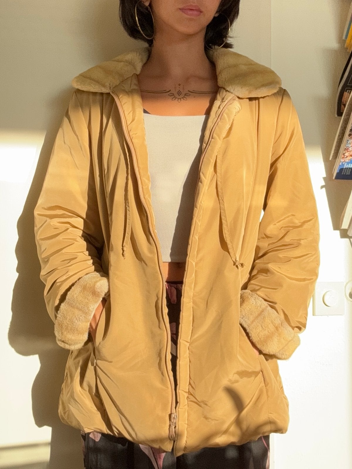 Vintage Beige Winterjas met Bontkraag (Monnalisa), Kleding | Dames, Ophalen of Verzenden, Gedragen, Maat 38/40 (M), Beige