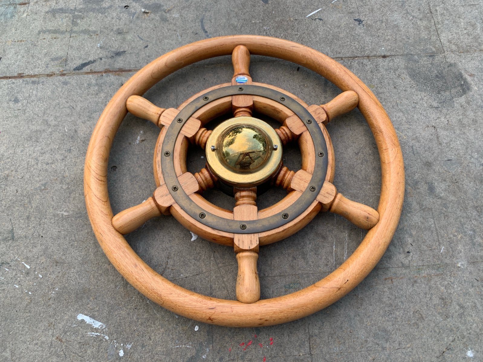 Houten stuurwiel, Stazo 41centimeter, met koper beslag, Watersport en Boten, Accessoires en Onderhoud, Ophalen, Gebruikt, Overige typen