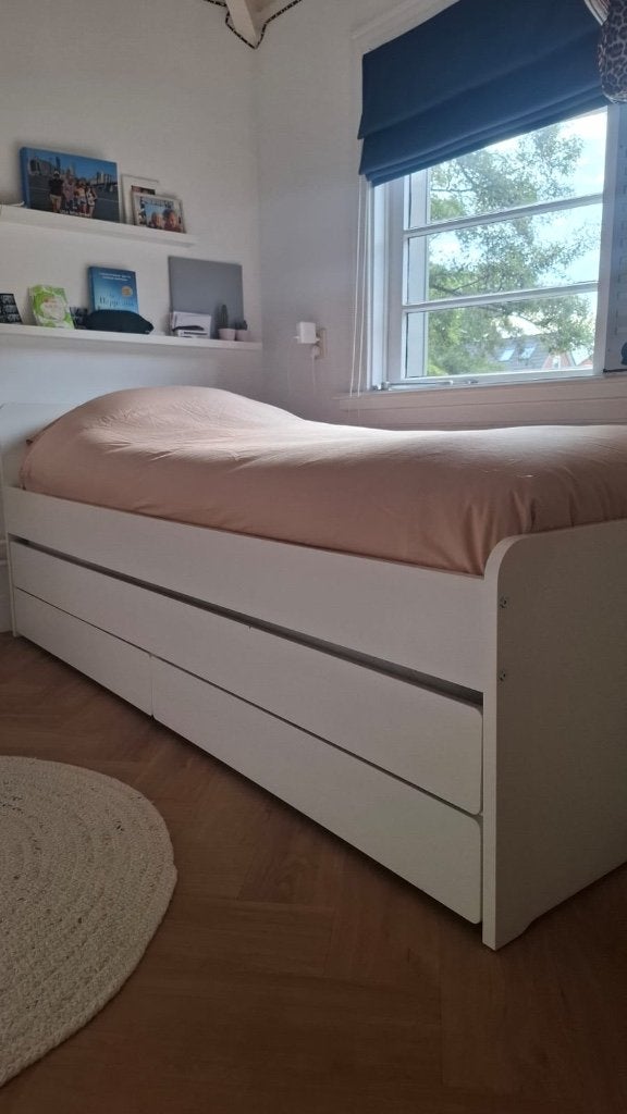 Uitschuifbaar bed, Ophalen, 90 cm, Eenpersoons, Wit