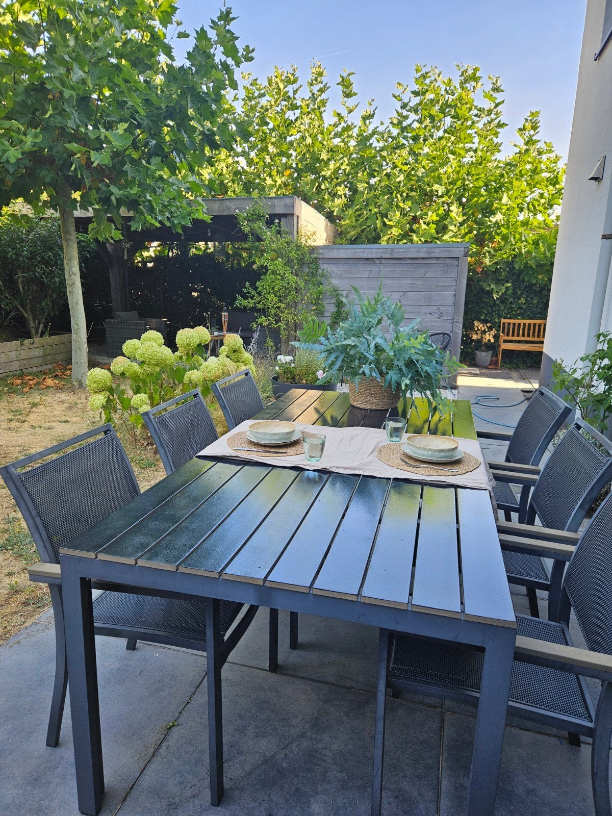 Royale 6-persoons tuinset: zwarte tafel & 6 stoelen, Ophalen, Gebruikt, 6 zitplaatsen, Aluminium