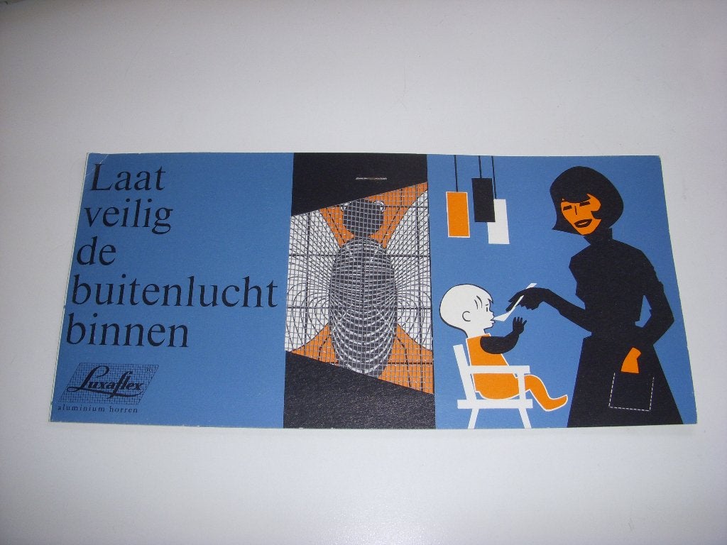 Leuke oude reclamefolder Luxaflex aluminium horren +/-1970, Folder, Luxaflex aluminium horren, Ophalen of Verzenden, Zo goed als nieuw