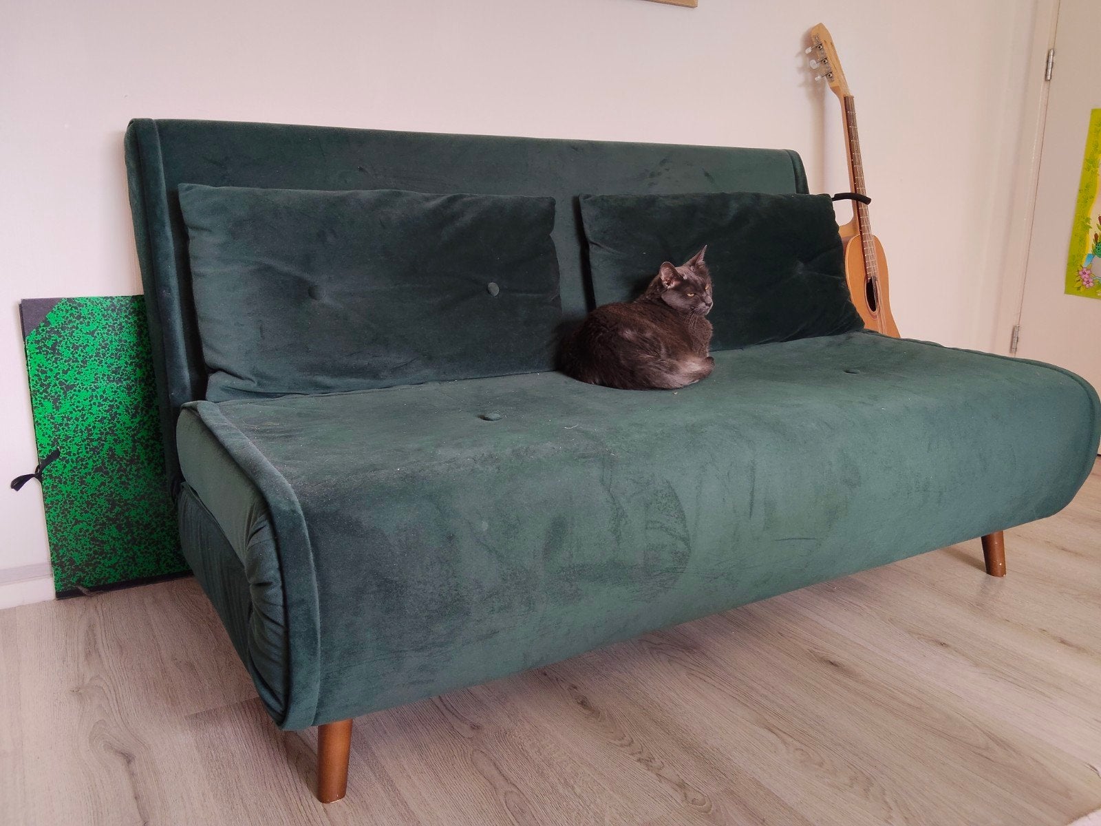 Donkergroen fluwelen bankje, Gebruikt, Minder dan 75 cm, Tweepersoons, Ophalen of Verzenden