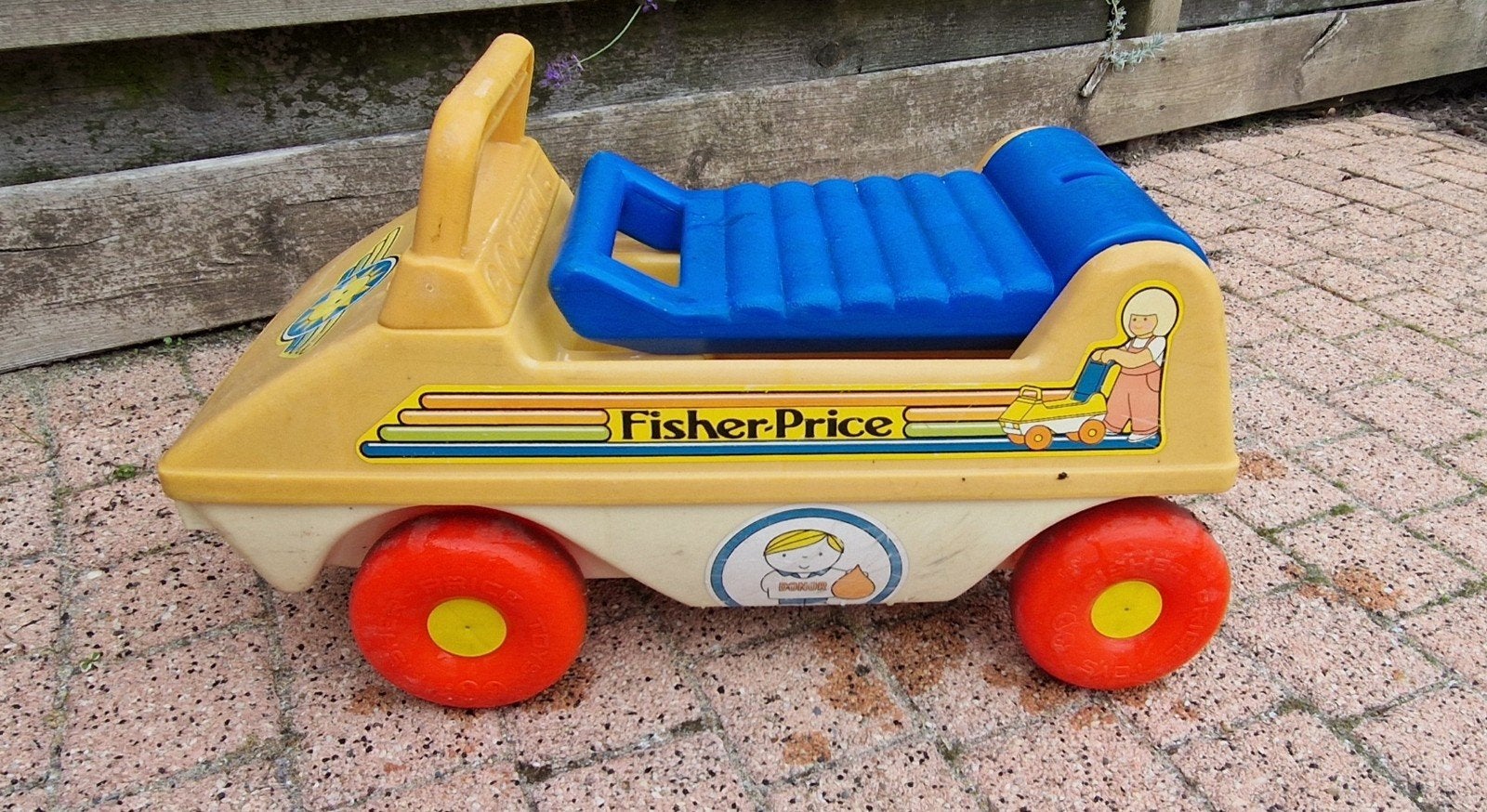 Vintage Fisher-Price Loopwagen/Duwauto - Jaren '80 Speelgoed, Ophalen, Gebruikt, Duw- of Trekspeelgoed