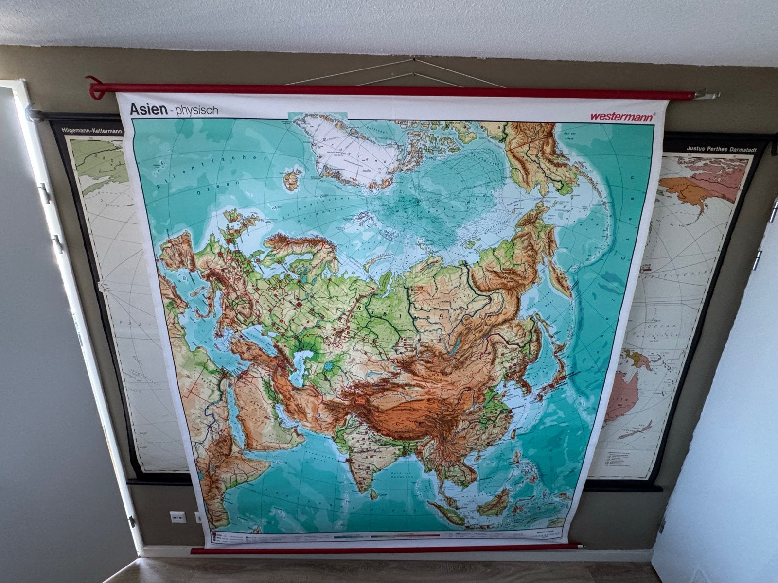 Grote Westermann Fysieke Kaart van Azië - Wandkaart, Ophalen, Overige gebieden, 1800 tot 2000, Landkaart