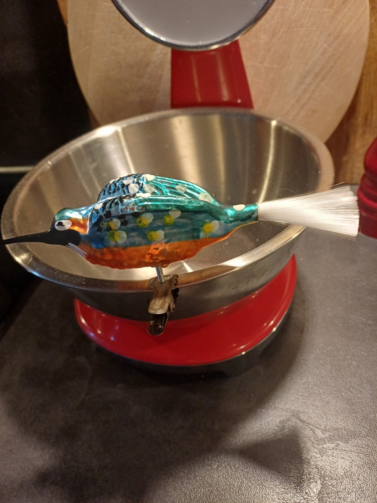 Antieke Kerstbal IJsvogel van glas op clip, Antiek en Kunst, Verzenden