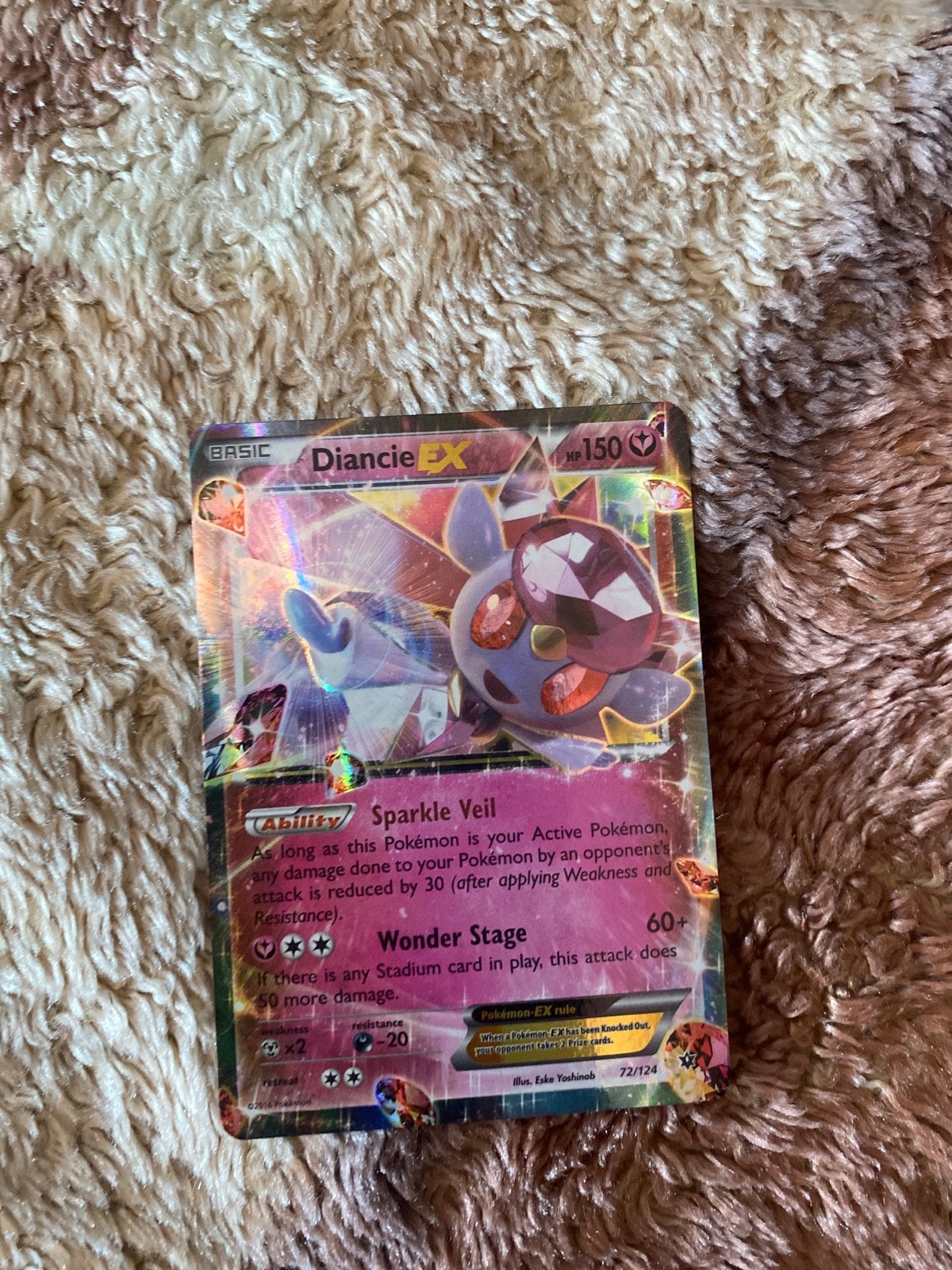Diancie EX Pokémon Kaart - Foil (72/124), Ophalen of Verzenden, Zo goed als nieuw, Losse kaart, Foil