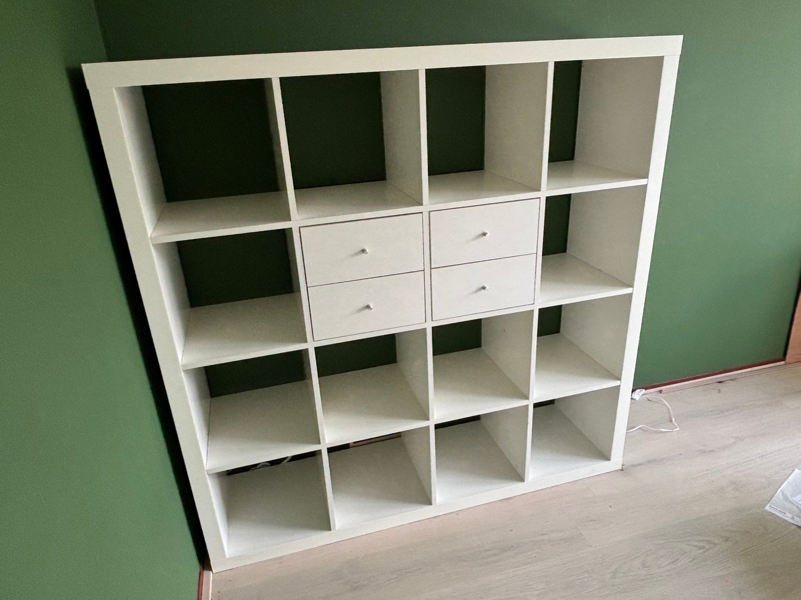 IKEA KALLAX 4x4 vakkenkast wit met 4 lades, Ophalen, Gebruikt, 25 tot 50 cm, Minder dan 150 cm