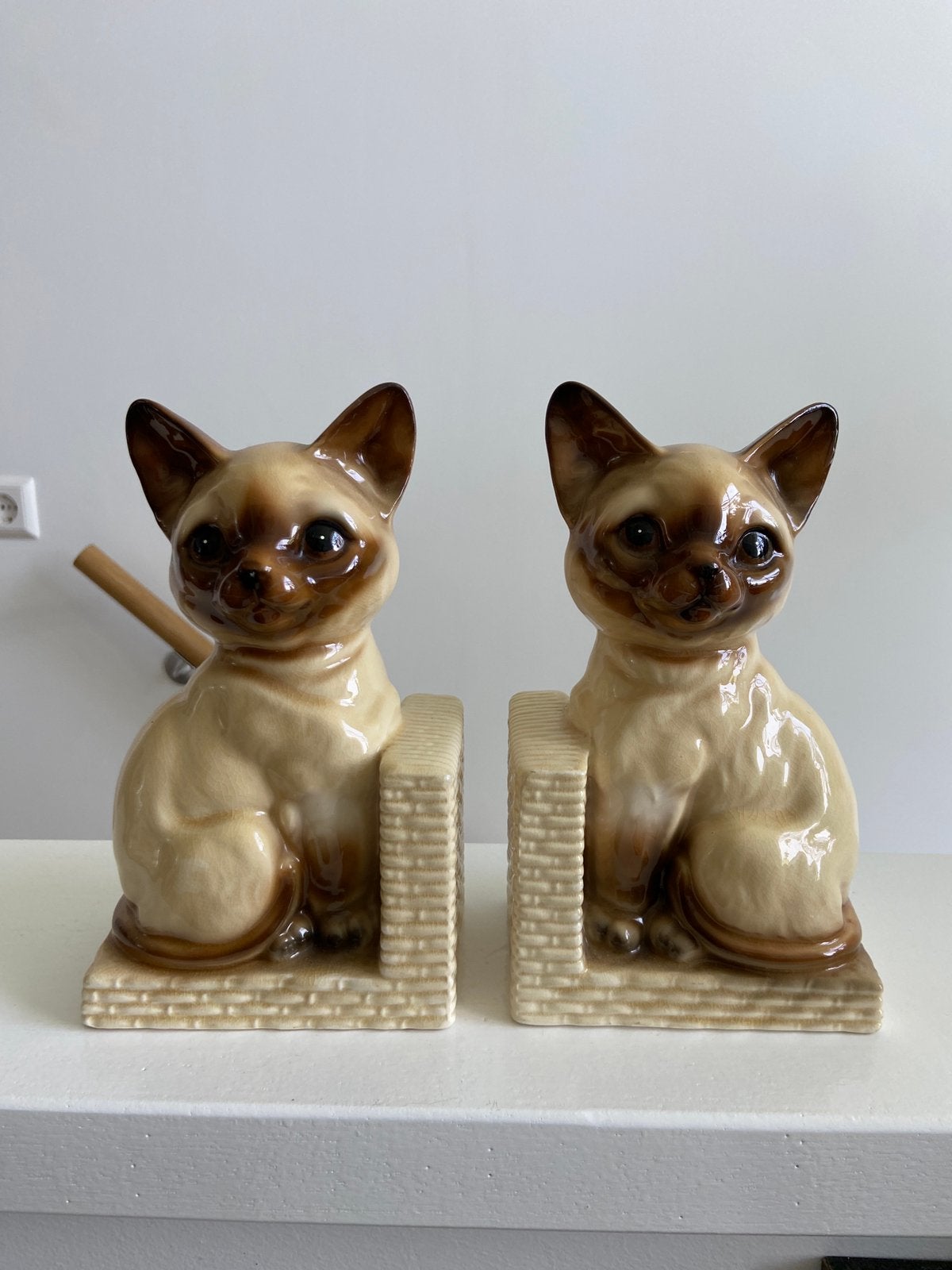 Vintage keramieken boekensteunen Siamese katten beeld, Ophalen of Verzenden
