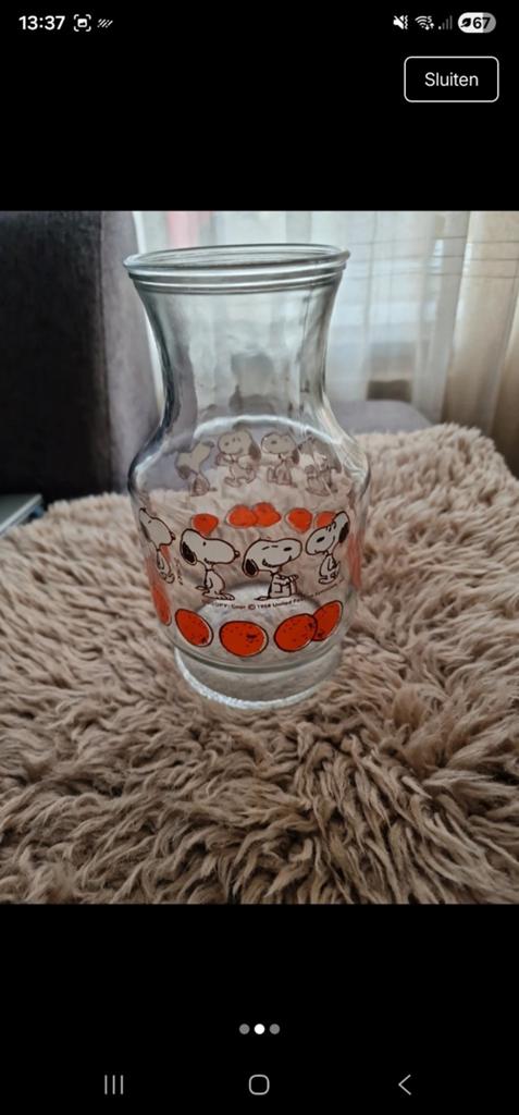 Snoopy glazen sinaasappel vaas, Verzamelen, Ophalen of Verzenden, Snoopy, Gebruiksvoorwerp
