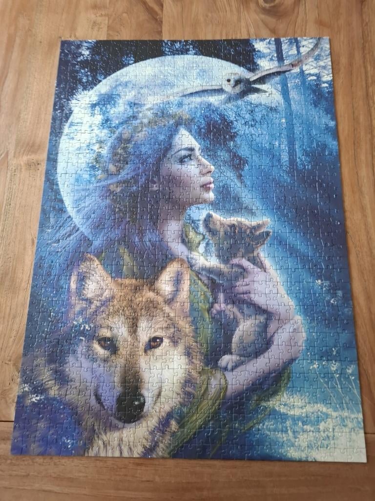 Puzzel Vrouw met wolven 1000 stukjes Ravensburger puzzel, Ophalen of Verzenden, 500 t/m 1500 stukjes, Zo goed als nieuw, Legpuzzel