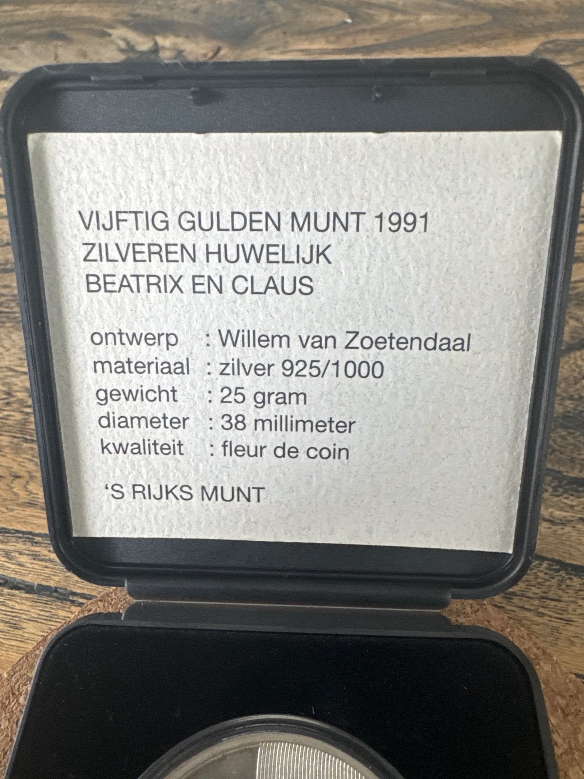 Zilveren 50 Gulden Munt 1991 - Huwelijk Beatrix & Claus, Postzegels en Munten, Munten | Nederland, Koningin Beatrix, Zilver, Ophalen of Verzenden