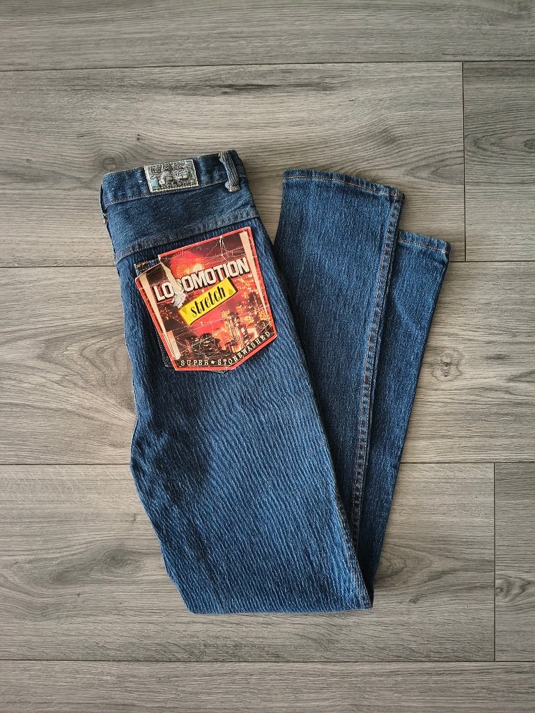 Zeldzame Vintage Locomotion Jeans Maat S / W28 – Mid 90s, Blauw, Nieuw, Ophalen of Verzenden, Locomotion
