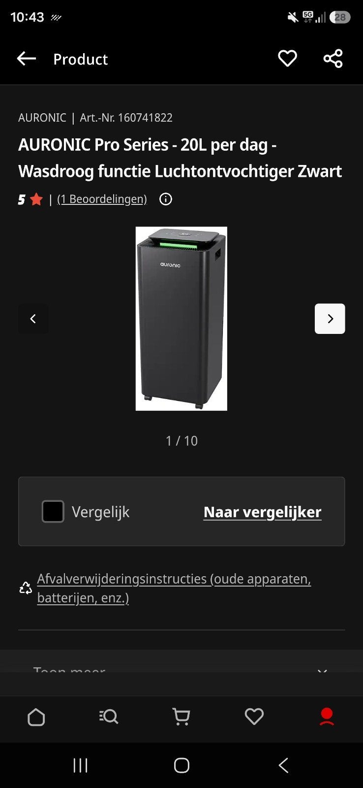 AURONIC Pro Series 20L/dag Luchtontvochtiger Zwart, Ophalen of Verzenden, Zo goed als nieuw, Luchtontvochter